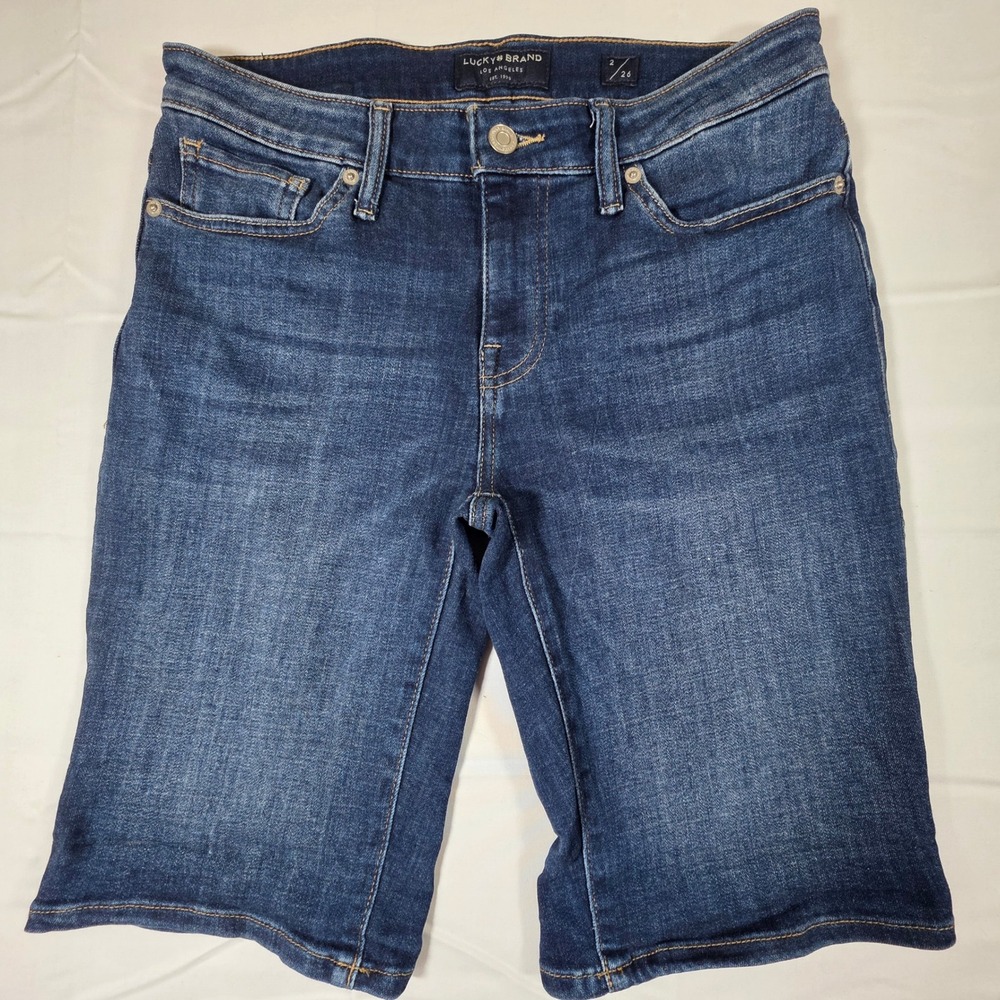 Lucky Brand The Bermuda Denim Shorts Dark Wash Stretch Size 2 26 7W43666